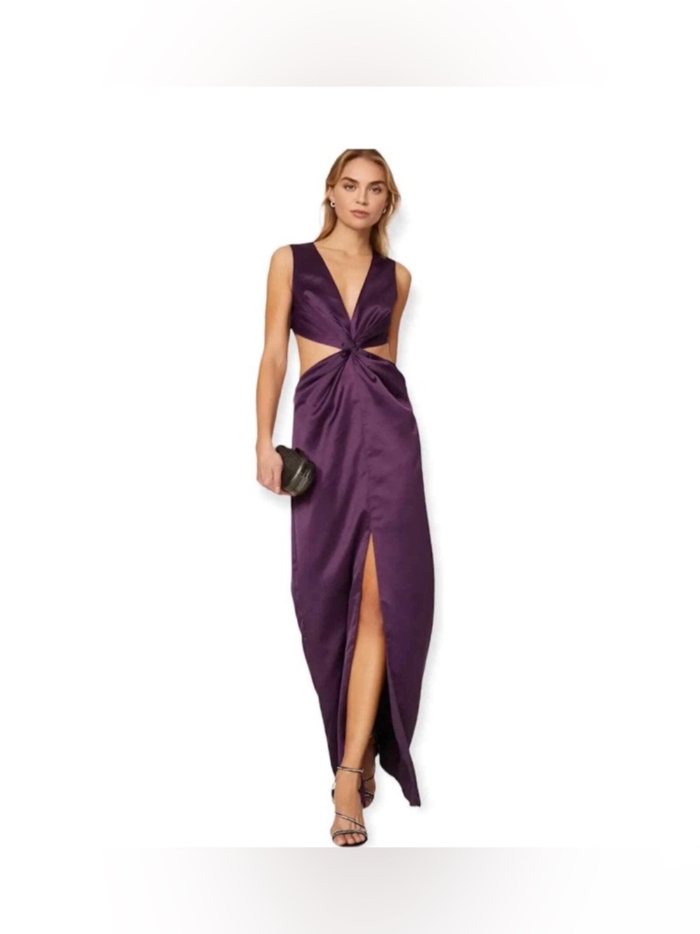 One33 Social by Badgley Mischka Purple Satin Cutout Maxi Dress Women’s Size 6